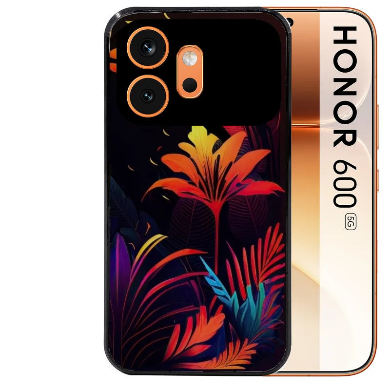 Coque noire taperso pour Honor 600 et 600 PRO avec motif tropical jaune protection antichoc personnalisée