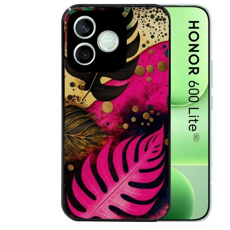 Coque noire pour Honor 600 LITE avec motif tropical rose et des fleurs protection antichoc personnalisée