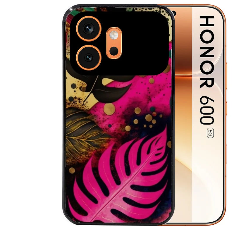 Coque noire taperso pour Honor 600 et 600 PRO avec motif tropical rose et des fleurs protection antichoc personnalisée