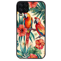 Coque noire taperso pour galaxy A22 A32 A52 A52S 4G 5G  avec motif perroquet et fleurs protection antichoc personnalisée