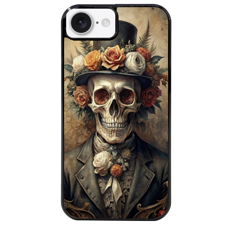 Coque noire taperso pour Iphone 17 17E AIR MAX PRO avec motif tete de mort chapeau protection antichoc personnalisée