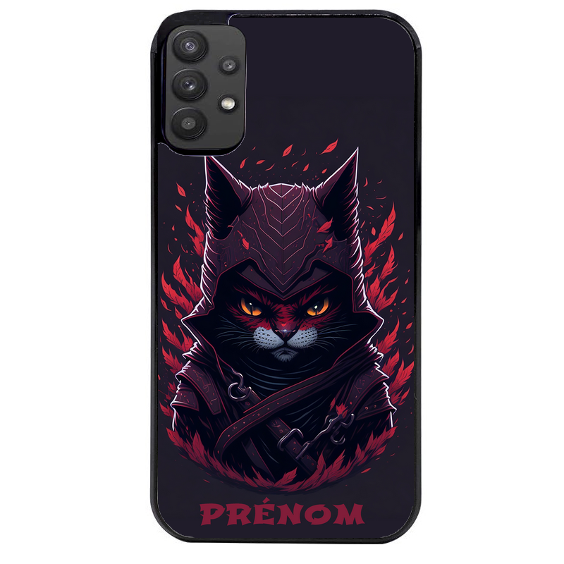 Coque noire taperso pour galaxy A22 A32 A52 A52S 4G 5G  avec motif chat samourai personnalise protection antichoc personnalisée