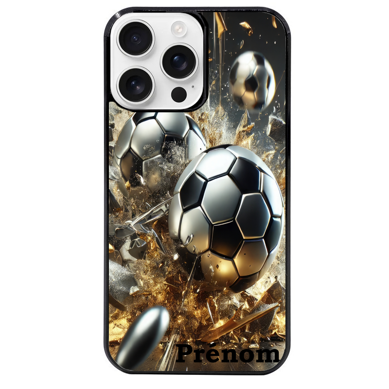 Coque noire taperso pour Iphone 16 16E PLUS MAX PRO avec motif foot metal personnalisee protection antichoc personnalisée