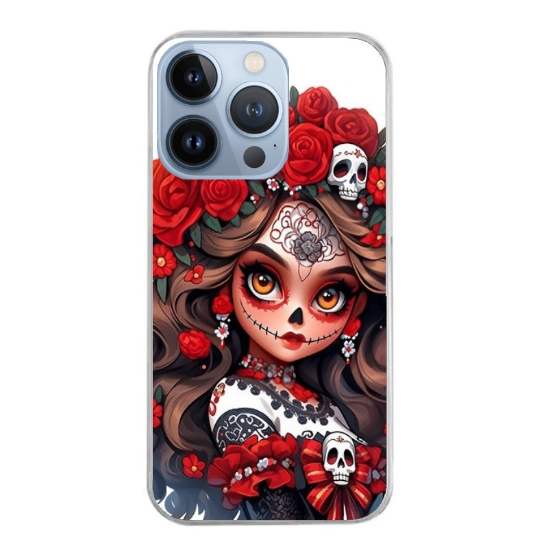 Coque taperso pour Iphone 12 et PRO MINI PRO MAX avec motif tete de mort calavera rouge protection antichoc personnalisée