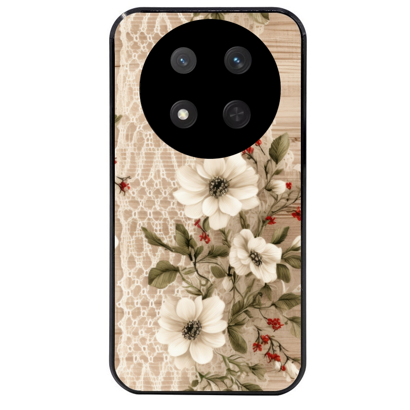 Coque noire taperso pour Magic 7 LITE et PRO avec motif bois et dentelle 2 protection antichoc personnalisée