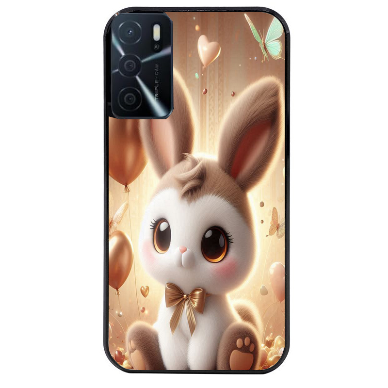 Coque noire taperso pour OPPO A16 et A16S avec motif lapin ballon protection antichoc personnalisée