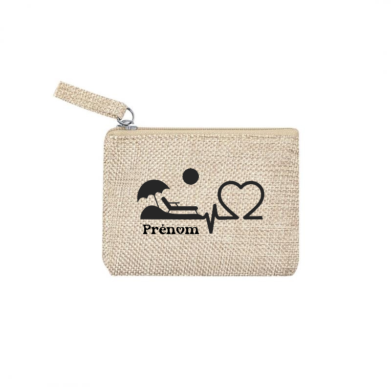 Pochette personnalisée motif plage vacances en toile et simili cuir personnalisée