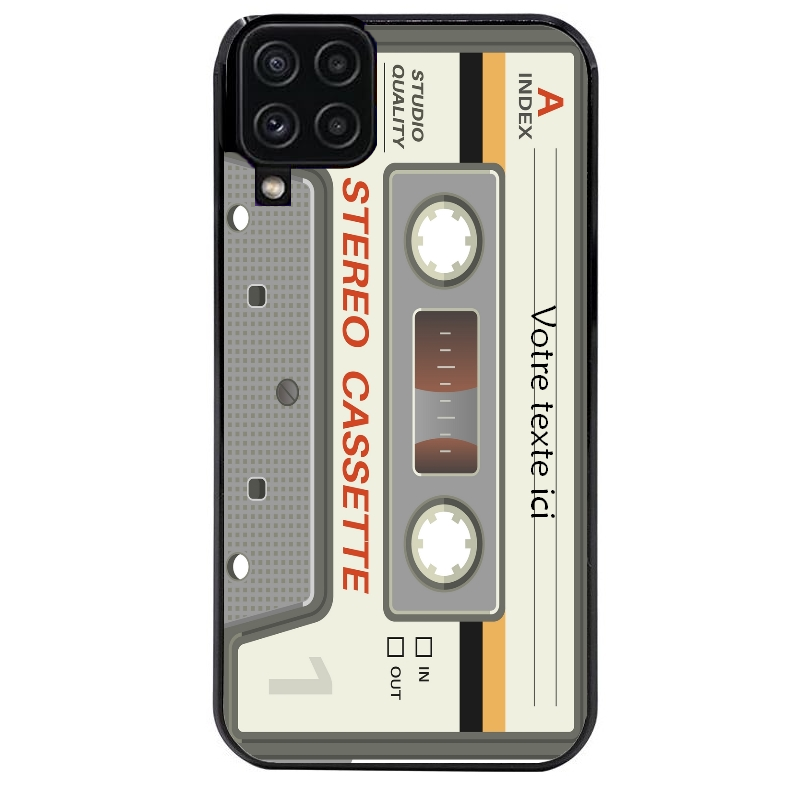 Coque noire taperso pour galaxy A22 A32 A52 A52S 4G 5G  avec motif cassette grise personnalisable protection antichoc personnalisée