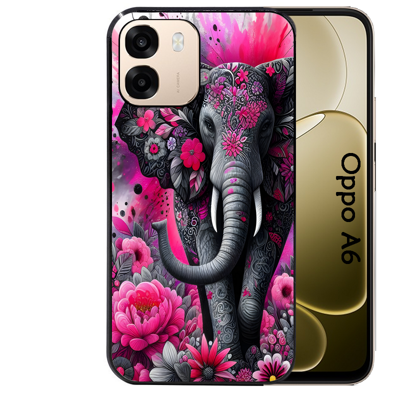 Coque noire taperso pour OPPO A6 A6X 4G et 5G avec motif elephant et fleurs protection antichoc personnalisée