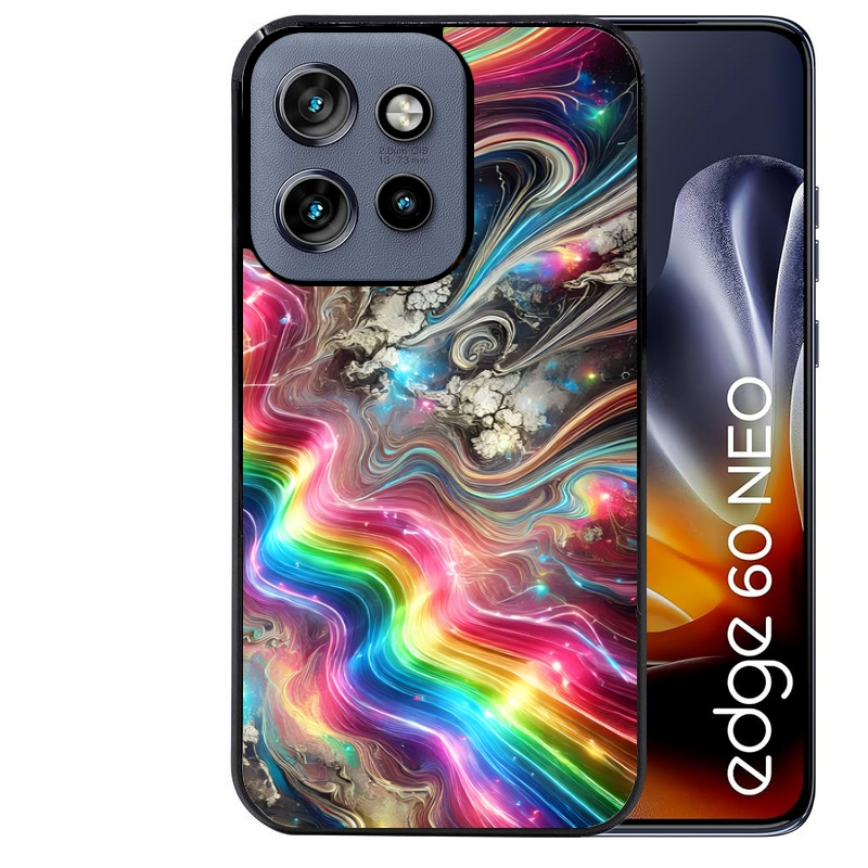 Coque noire taperso pour Moto Edge 60 et Neo Fusion Pro avec motif marbre arc en ciel protection antichoc personnalisée