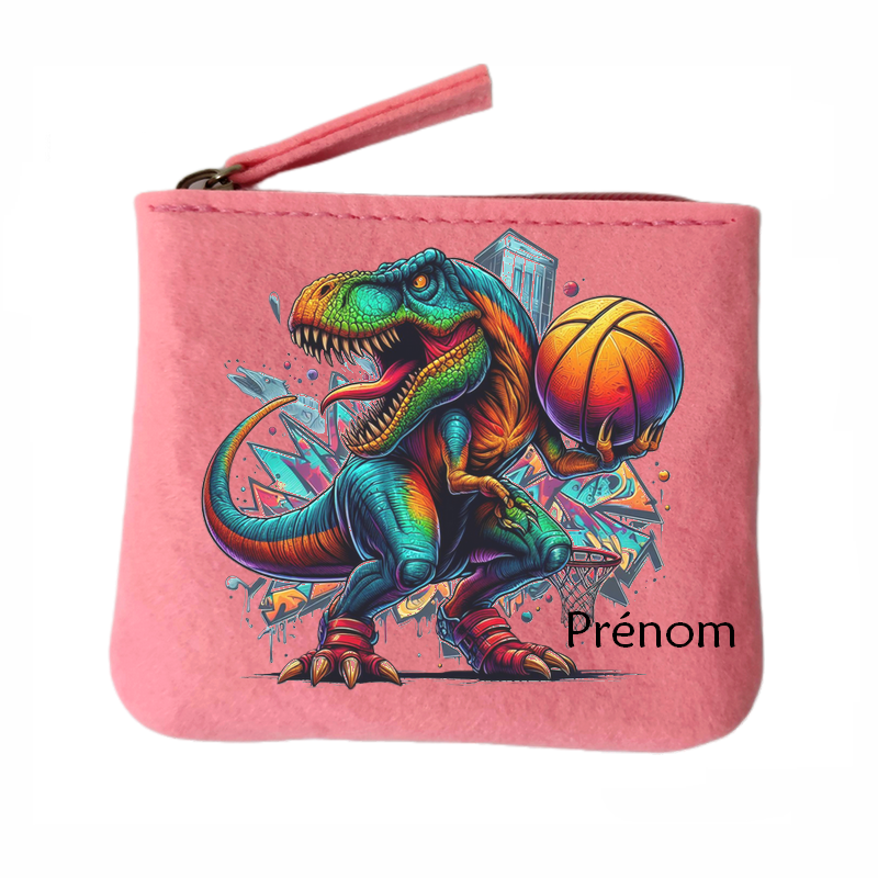 Porte monnaie personnalisé dino basket en feutrine en feutrine