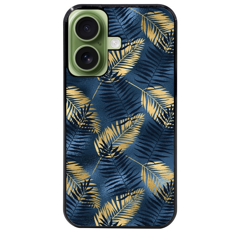 Coque noire taperso pour Iphone 16 16E PLUS MAX PRO avec motif palmier bleu protection antichoc personnalisée
