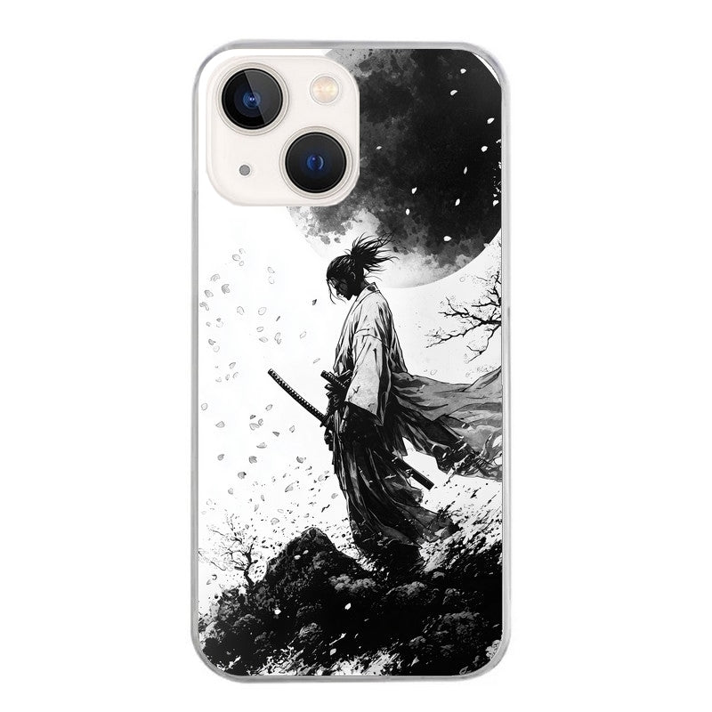 Coque taperso pour Iphone 14 et PRO PLUS PRO MAX avec motif samourai et lune protection antichoc personnalisée