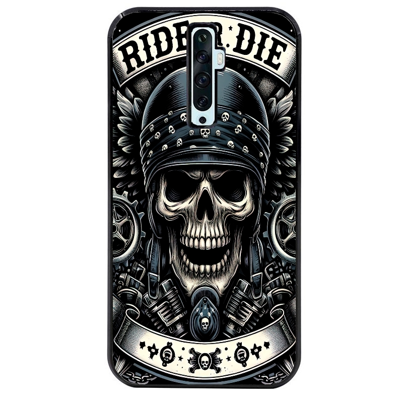 Coque noire taperso pour OPPO Reno 2 et 2Z avec motif mort motard protection antichoc personnalisée