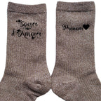Chaussettes personnalisée paillettes bronze motif soeur d'amour