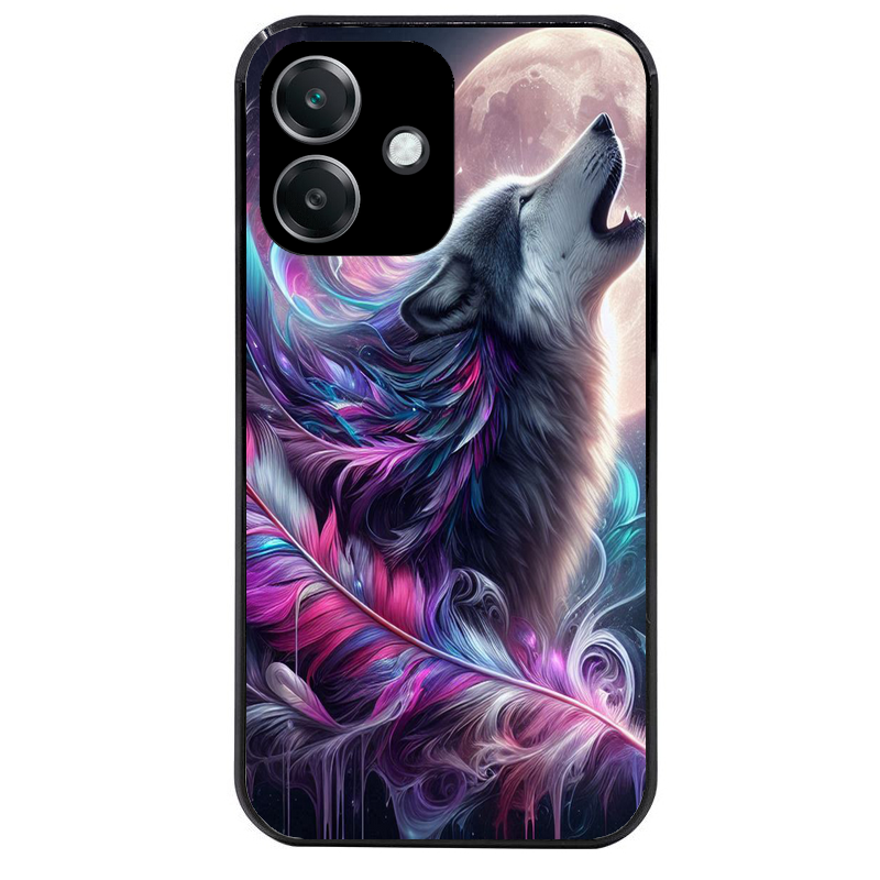 Coque noire taperso pour OPPO A40 avec motif loup et plume protection antichoc personnalisée