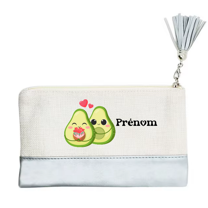 Pochette personnalisée motif avocat love en toile et simili cuir personnalisée
