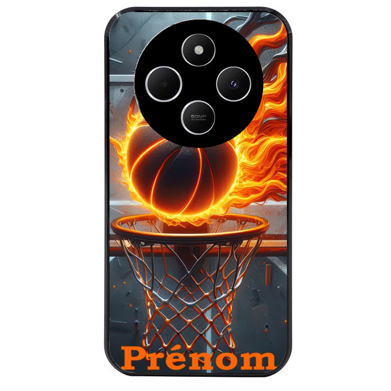 Coque noire taperso pour POCO C75 avec motif basket flamme personnalisee protection antichoc personnalisée