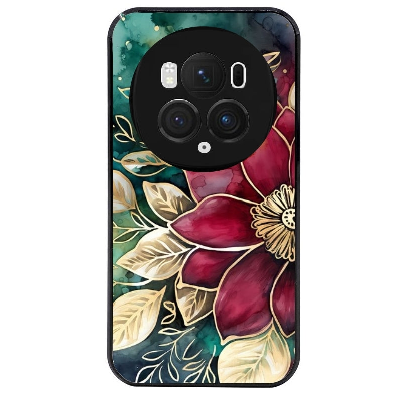 Coque noire taperso pour Magic 5 6 LITE et PRO avec motif fleur poinsettia style noel protection antichoc personnalisée