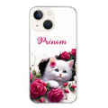 Coque taperso pour Iphone 13 et PRO MINI PRO MAX avec motif chat fleurs personnalisee protection antichoc personnalisée