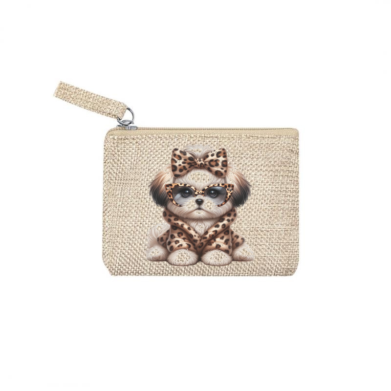 Pochette personnalisée motif chien leopard en toile et simili cuir personnalisée