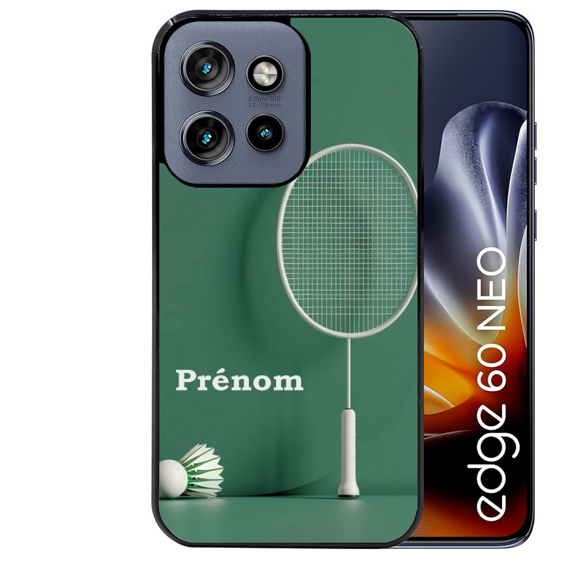 Coque noire taperso pour Moto Edge 60 et Neo Fusion Pro avec motif badminton sport personnalise protection antichoc personnalisée