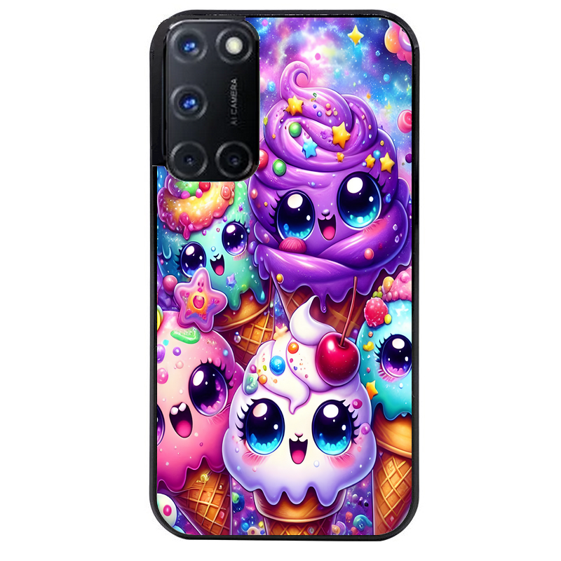 Coque noire taperso pour OPPO A72 4G avec motif anime ice cream kawaii protection antichoc personnalisée