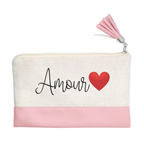 Pochette motif amour en toile et simili cuir