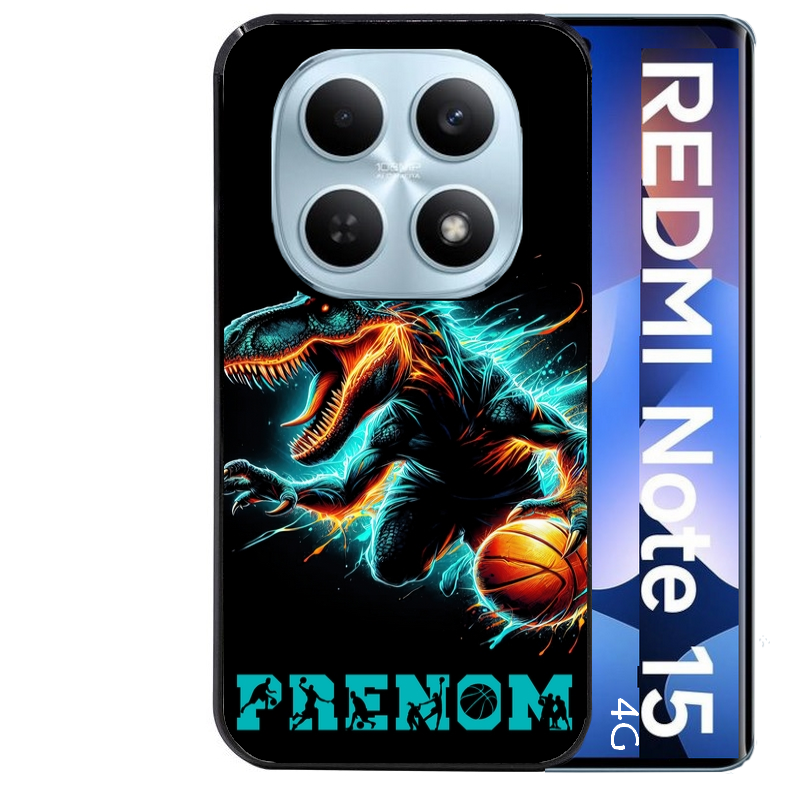 Coque noire taperso pour Redmi Note 15 et PRO PLUS 4G 5G avec motif basket et dino personnalisee protection antichoc personnalisée
