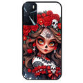 Coque noire taperso pour OPPO A16 et A16S avec motif tete de mort calavera rouge protection antichoc personnalisée