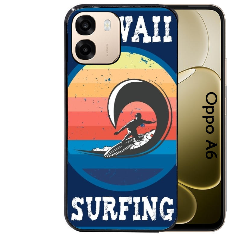 Coque noire taperso pour OPPO A6 A6X 4G et 5G avec motif hawaii et surf protection antichoc personnalisée