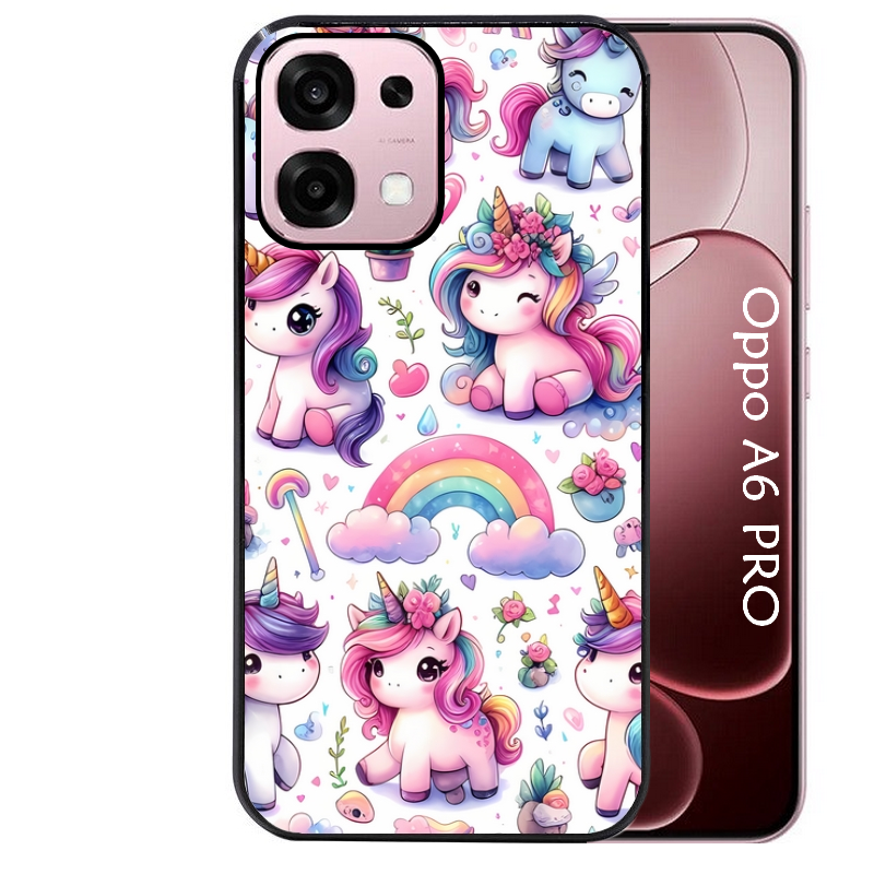 Coque noire taperso pour OPPO A6 PRO 4G et 5G avec motif licorne arc en ciel protection antichoc personnalisée