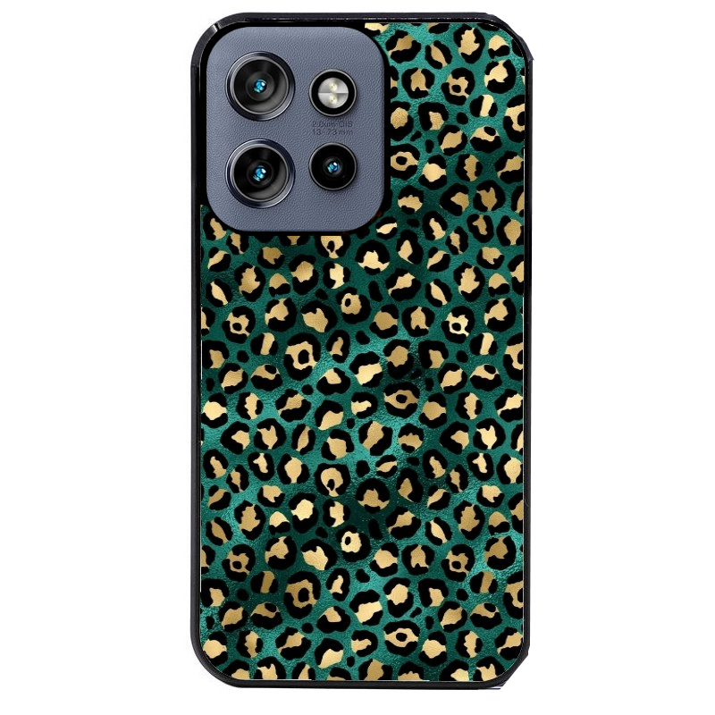 Coque noire taperso pour Moto Edge 60 et Neo Fusion Pro avec motif leopard vert protection antichoc personnalisée
