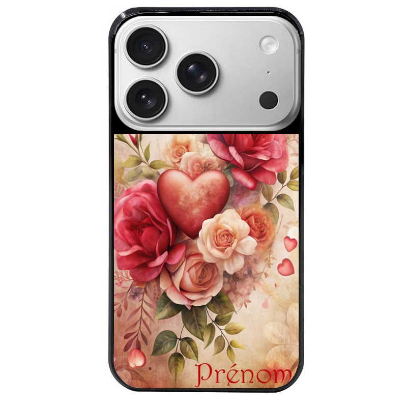 Coque noire taperso pour Iphone 17 17E AIR MAX PRO avec motif coeur et fleur personnalisee protection antichoc personnalisée