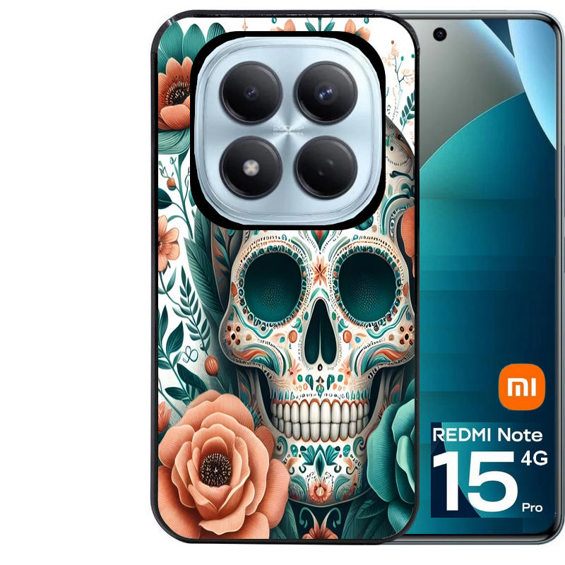 Coque noire taperso pour Redmi Note 15 et PRO PLUS 4G 5G avec motif mort mexicaine turquoise protection antichoc personnalisée