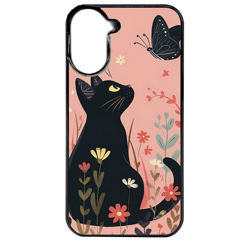Coque noire taperso pour POCO C71 4G avec motif chat papillon 2 protection antichoc personnalisée
