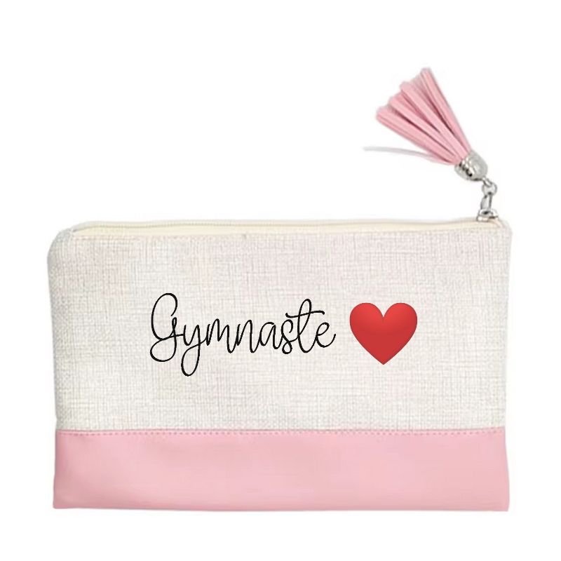 Pochette de maquillage maniques Taperso argent avec motif gymnaste cœur en toile et simili cuir