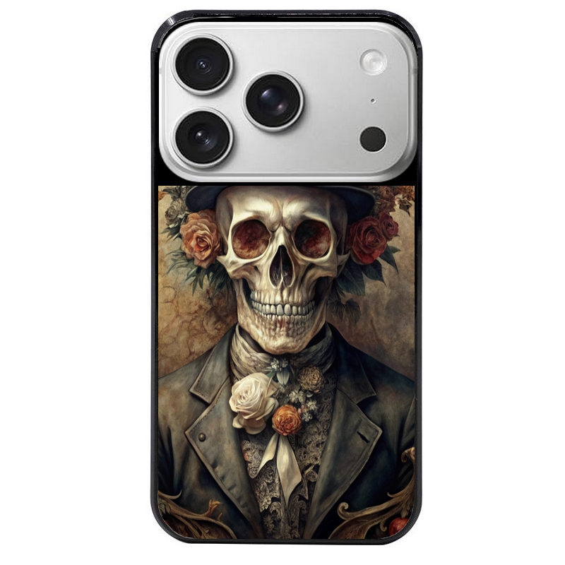 Coque noire taperso pour Iphone 17 17E AIR MAX PRO avec motif tete de mort chapeau protection antichoc personnalisée