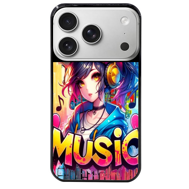 Coque noire taperso pour Iphone 17 17E AIR MAX PRO avec motif anime manga et music protection antichoc personnalisée