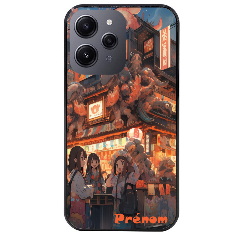 Coque noire taperso pour Redmi 12 4G et 5G avec motif anime street japan personnalise protection antichoc personnalisée