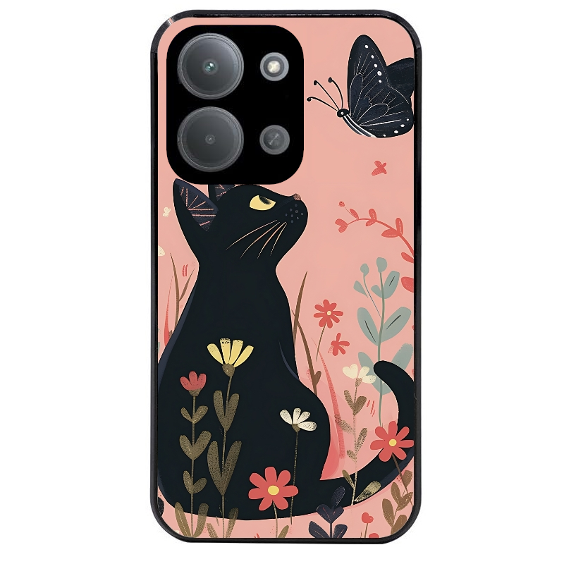 Coque noire taperso pour POCO C85 avec motif chat papillon 2 protection antichoc personnalisée
