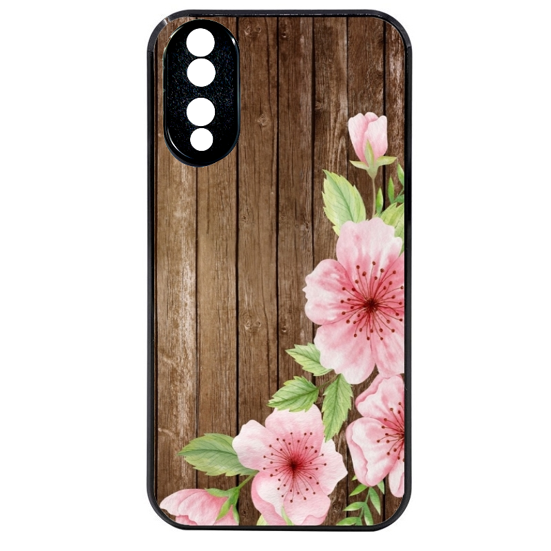 Coque noire taperso pour Honor 70 LITE 90 et LITE avec motif bois avec fleur rose protection antichoc personnalisée