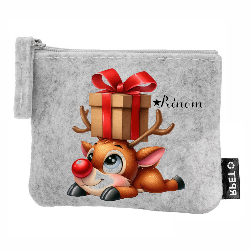Porte monnaie personnalisé renne de noel en feutrine en feutrine