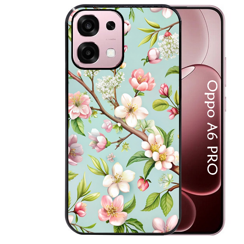 Coque noire taperso pour OPPO A6 PRO 4G et 5G avec motif fleur de printemps protection antichoc personnalisée
