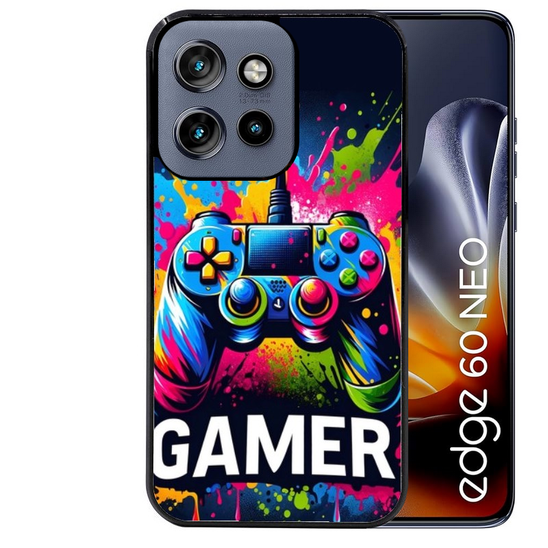 Coque noire taperso pour Moto Edge 60 et Neo Fusion Pro avec motif gamer protection antichoc personnalisée