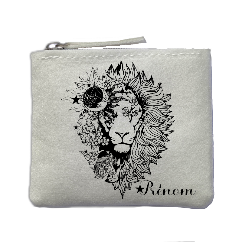 Porte monnaie personnalisé lion astro ivoire en feutrine en feutrine ivoire