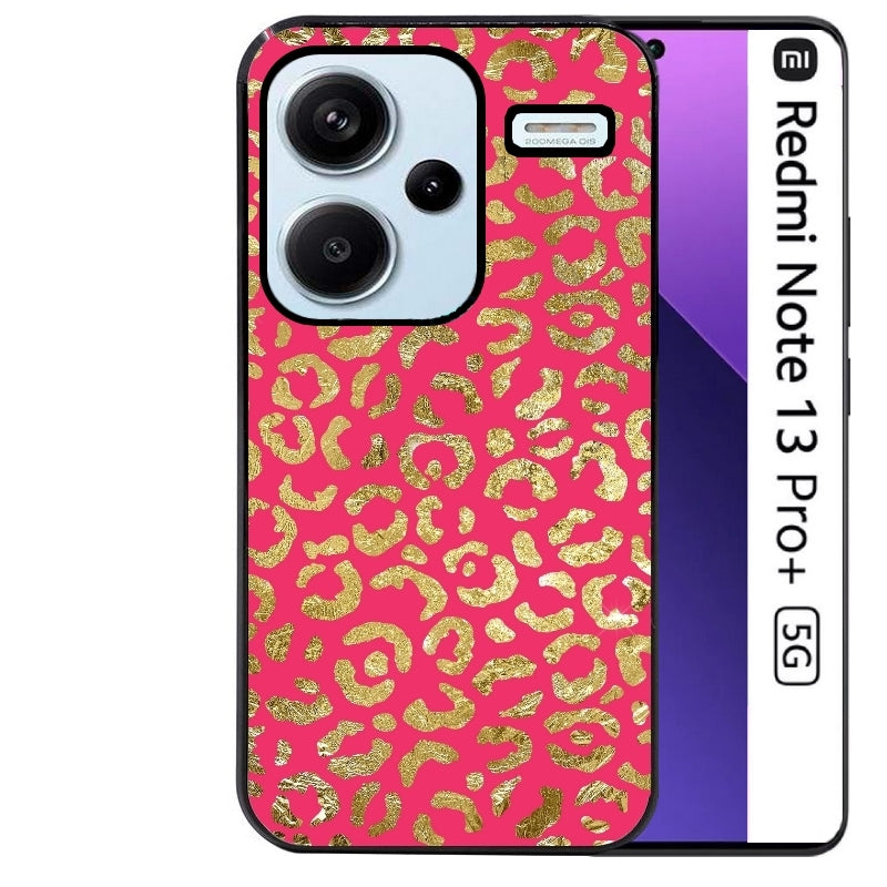 Coque noire taperso pour Redmi Note 13 PRO PLUS 5G avec motif leopard fuschia protection antichoc personnalisée