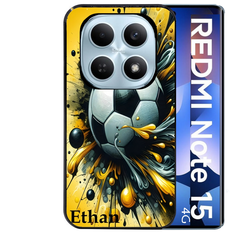 Coque noire taperso pour Redmi Note 15 et PRO PLUS 4G 5G avec motif football personnalisee protection antichoc personnalisée