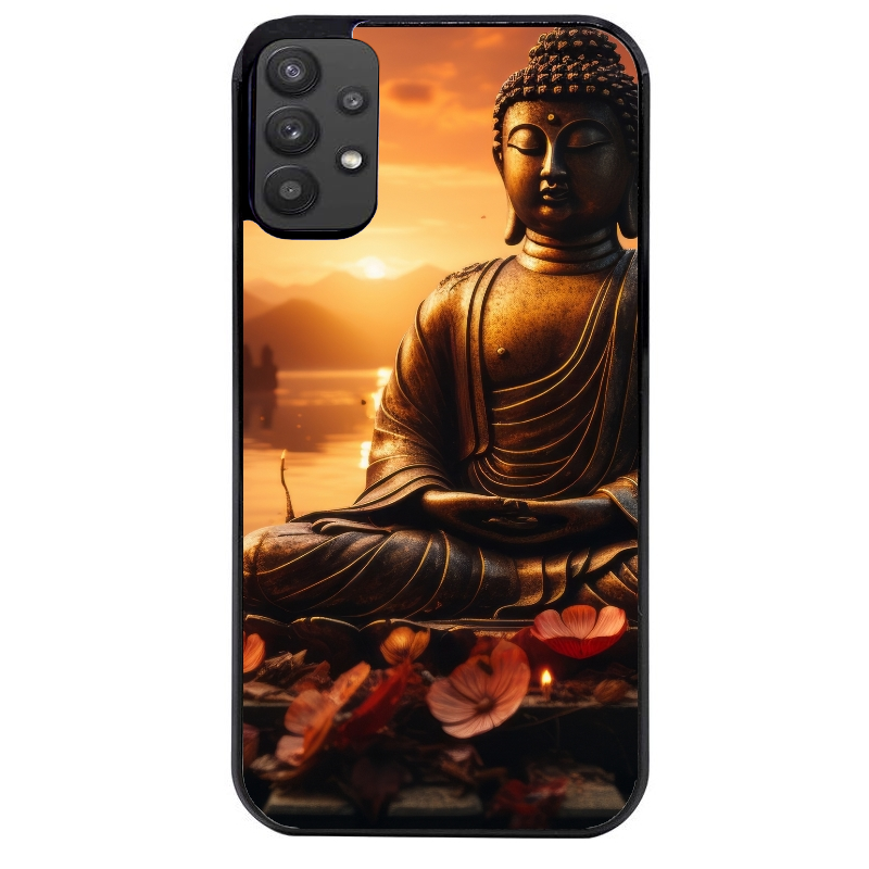 Coque noire taperso pour galaxy A22 A32 A52 A52S 4G 5G  avec motif bouddha et soleil protection antichoc personnalisée