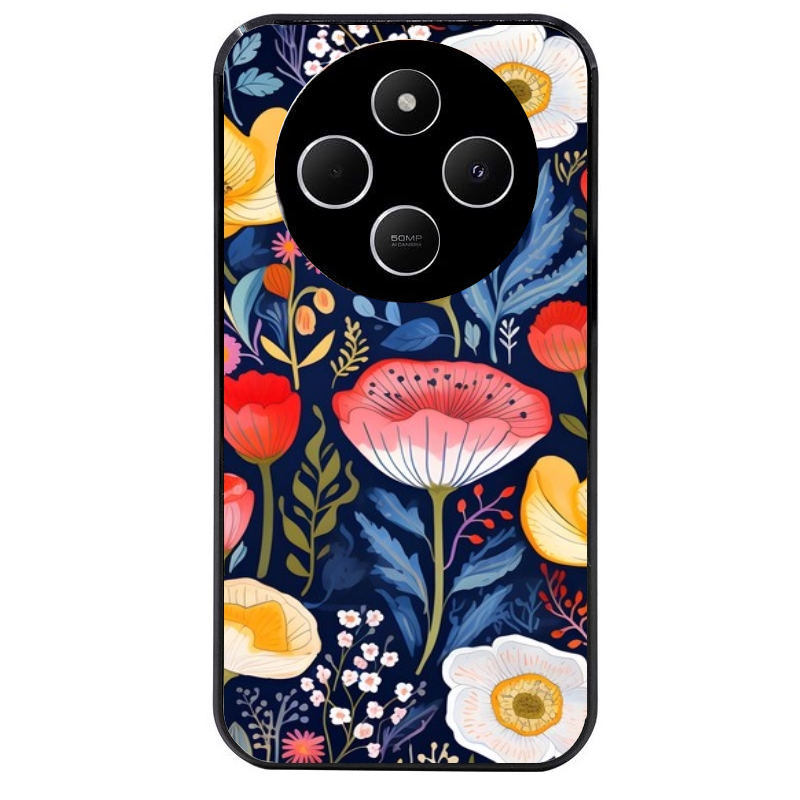 Coque noire taperso pour POCO C75 avec motif fleur coquelicot protection antichoc personnalisée